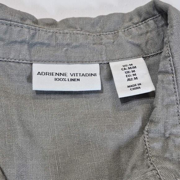 Adrienne Vittadini Linen Dress Womens Medium Olive Green Button Down‎ Mini - Picture 5 of 8